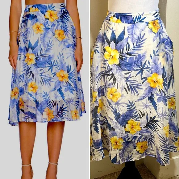 JOA Los Angeles Revolve Hawaiian A Line Skirt in Blue Iris with Pockets Sz S - Picture 1 of 13